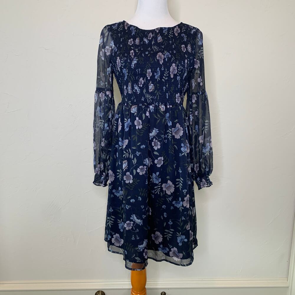 Cece Blue Floral Chiffon Dress Sz Small NWOT